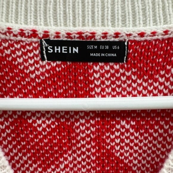 SHEIN V-Neck Sweater Vest with Red and White Heart Design - Picture 3 of 3